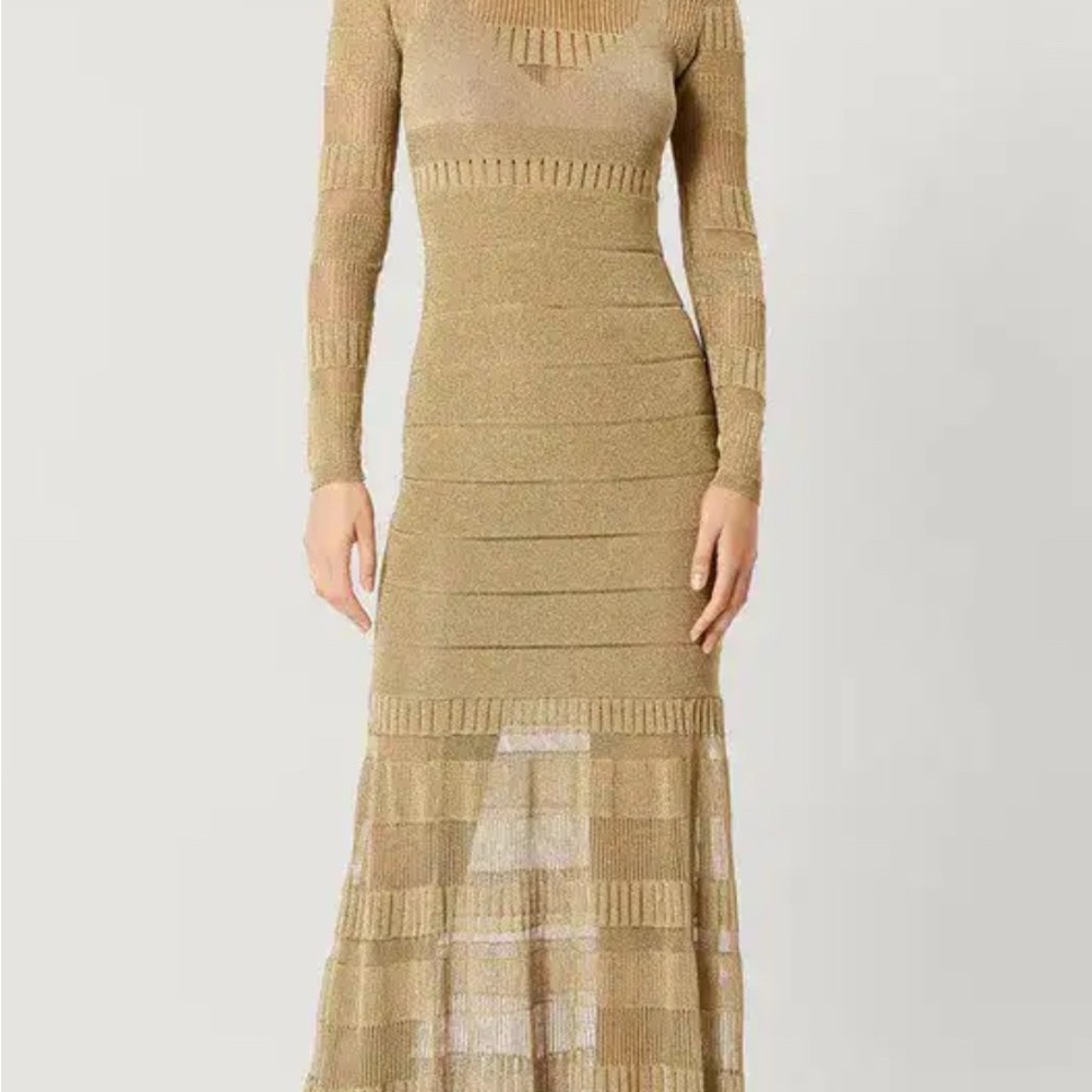 Herve Leger BNWT size xs metallic gold gown high neck concealed zipper - Picture 3 of 13
